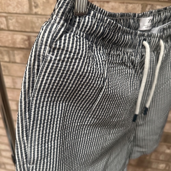 Zara Blue and White Striped Swim Trunks - Men's Large - Picture 3 of 4